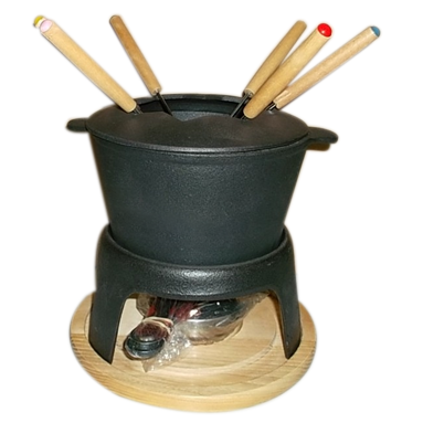 Enamel Cast Iron Fondue Pot Set with 6 Forks and Alcohol Lamp