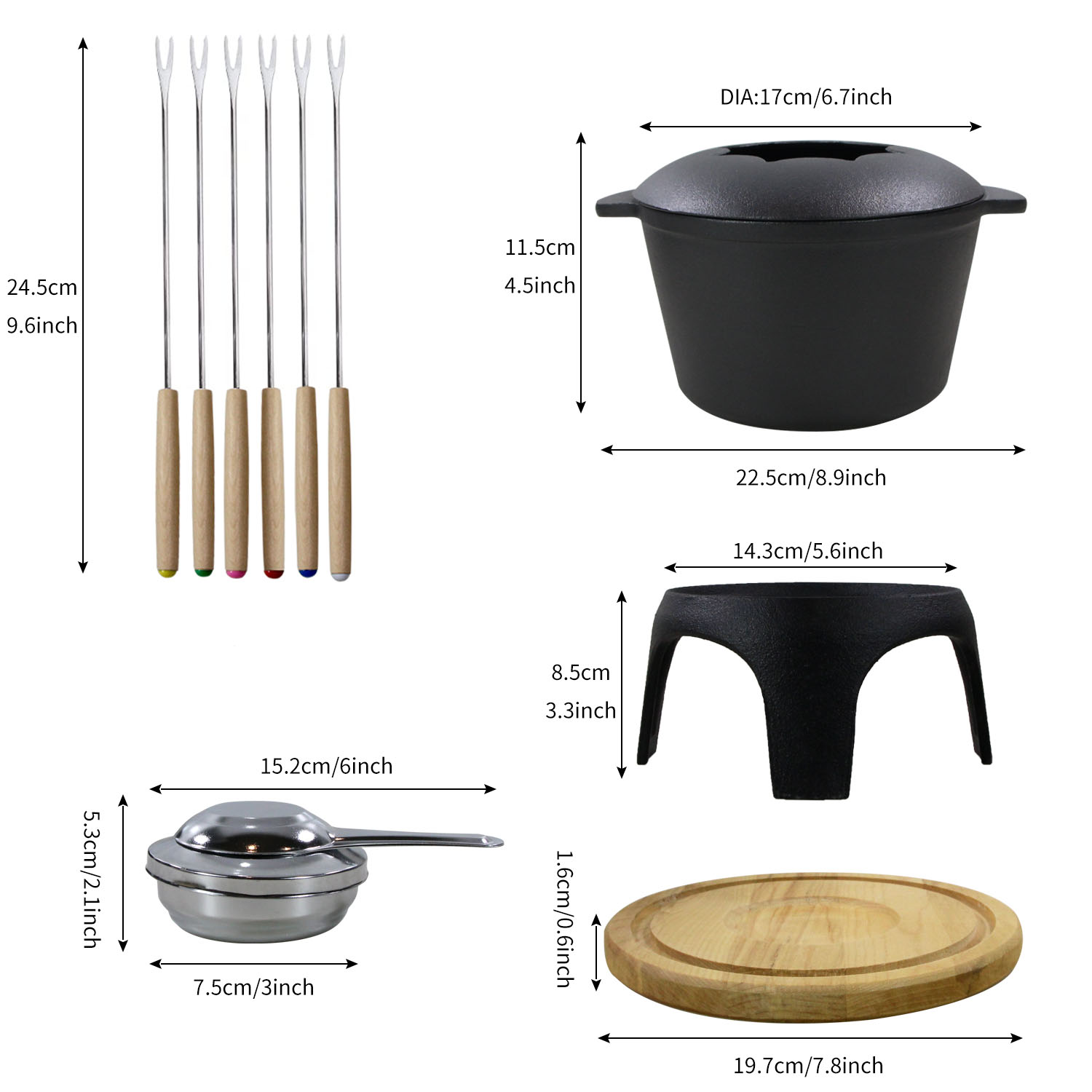 Enamel Cast Iron Fondue Set with Forks