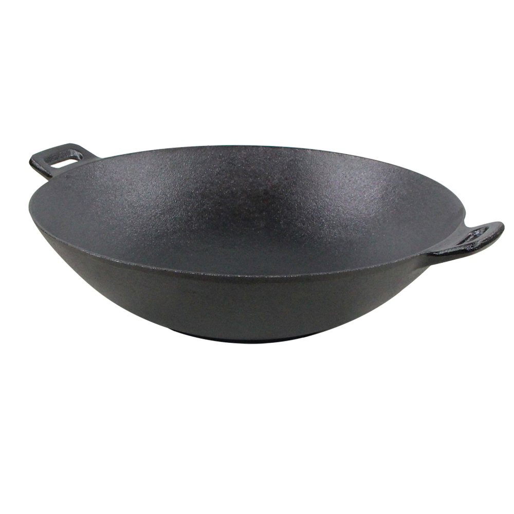 Customized Logo Pre-seasoned Cast Iron Wok Pan