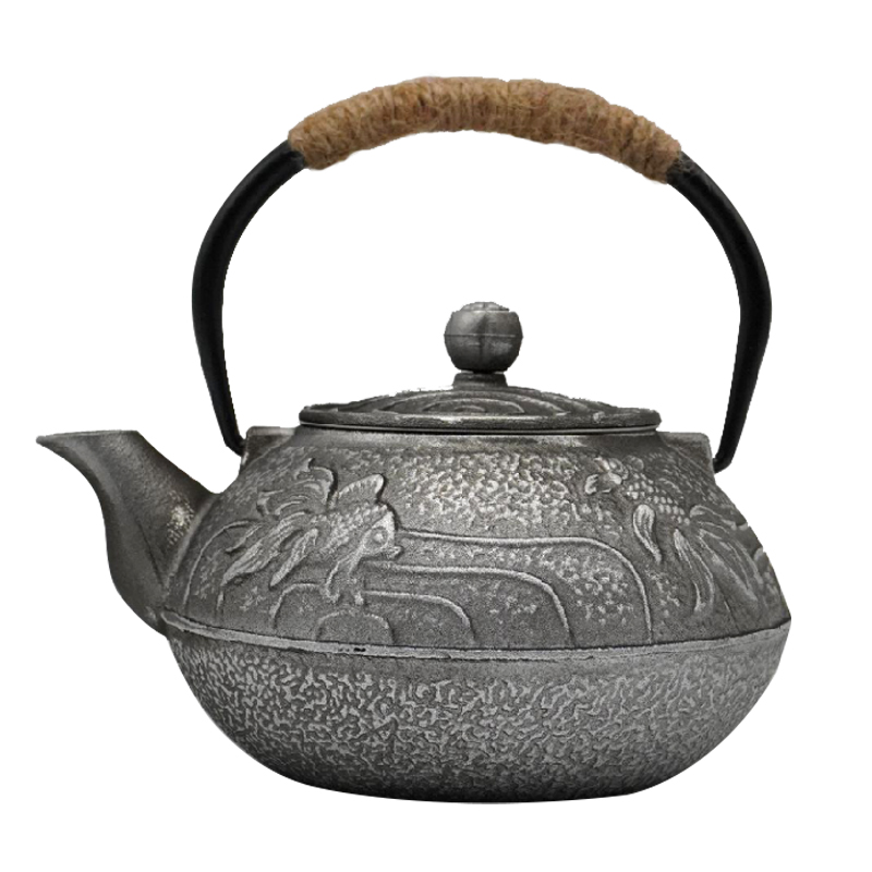 900ML Cast Iron Tea Pot Kettle with Trivet and Strainer, 0.9L