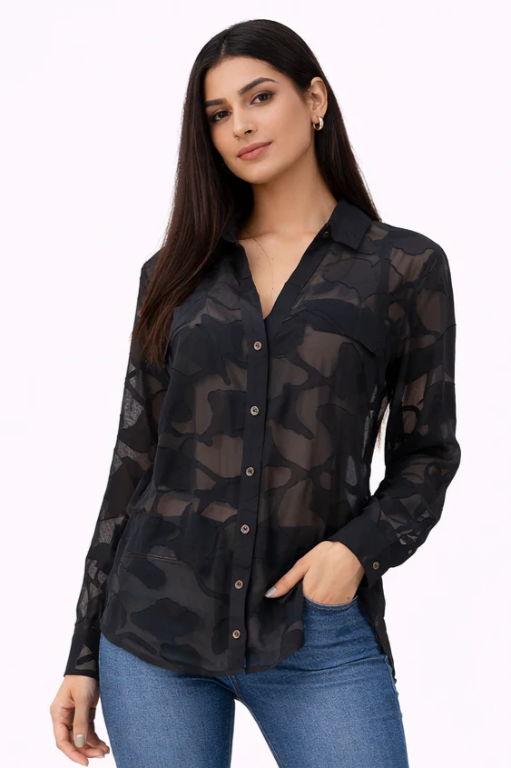 Chiffon Jacquard Blouse - Black