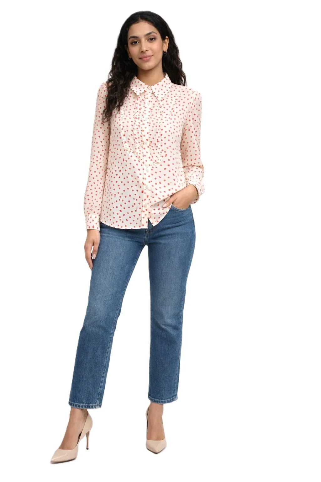 Heart Ruffle Chiffon Blouse - Red