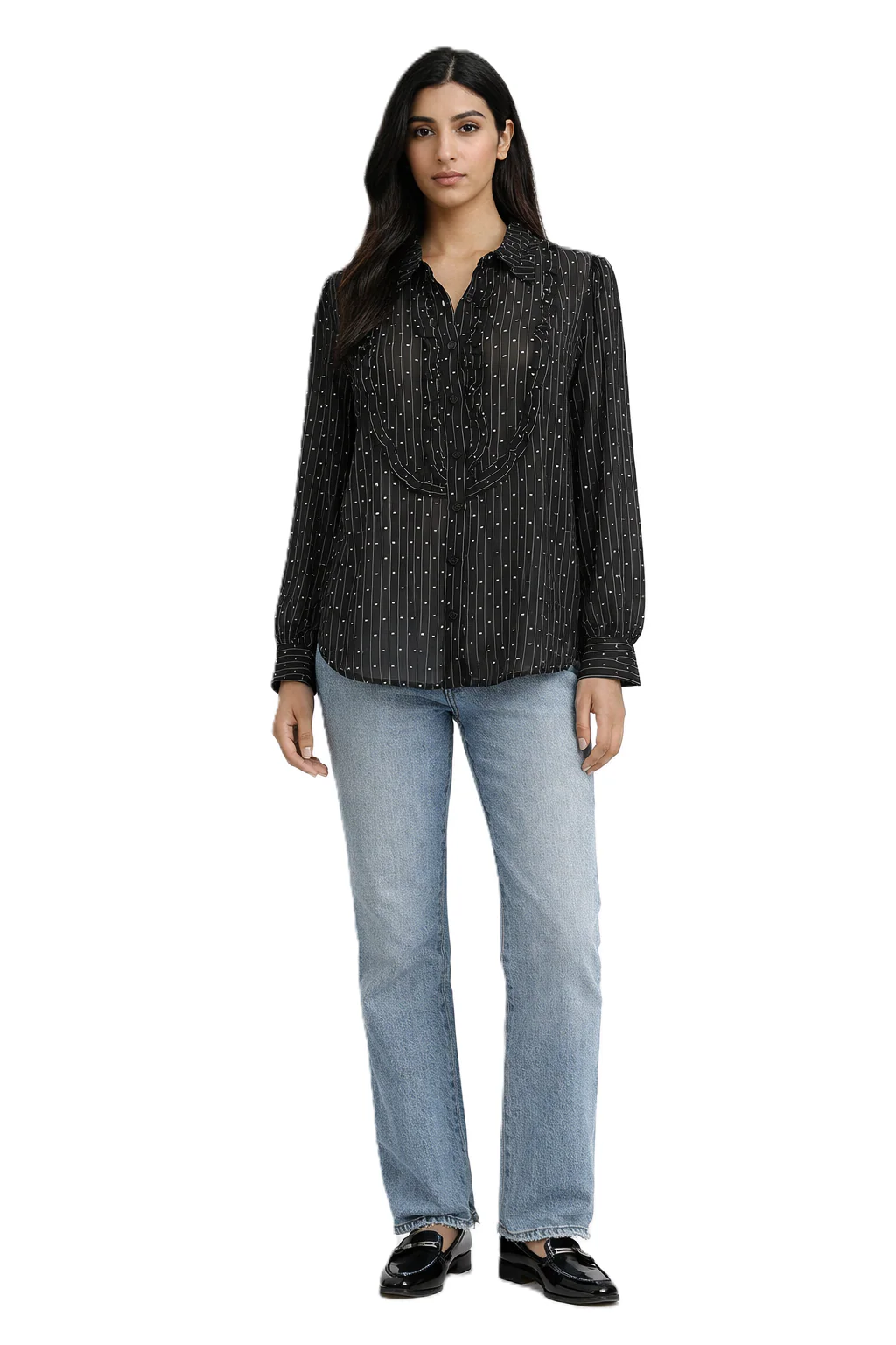 Striped Ruffle Blouse - Black