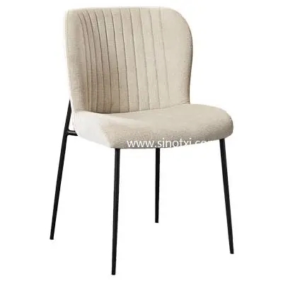 White Teddy Fabric Dining Chair with Metal Frame