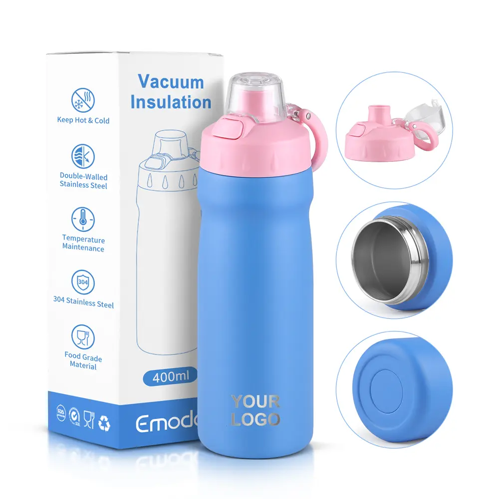 Emode Reusable Flip Top Outdoor Vacuum Water Bottle with Handle