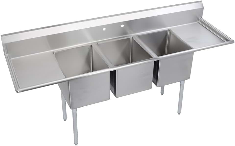 Stainless Steel Commercial Triple Bowl Sink with Drainboard