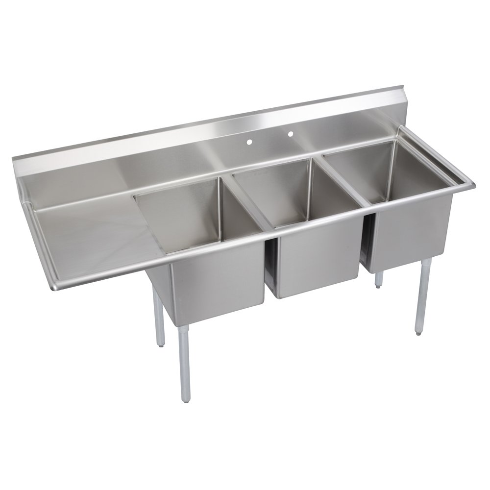 Stainless Steel Commercial Triple Bowl Compartment Sink with Drainboard