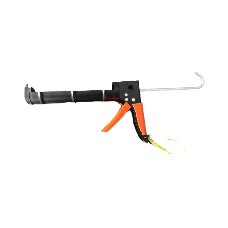 Semi-circular caulking gun with cutter