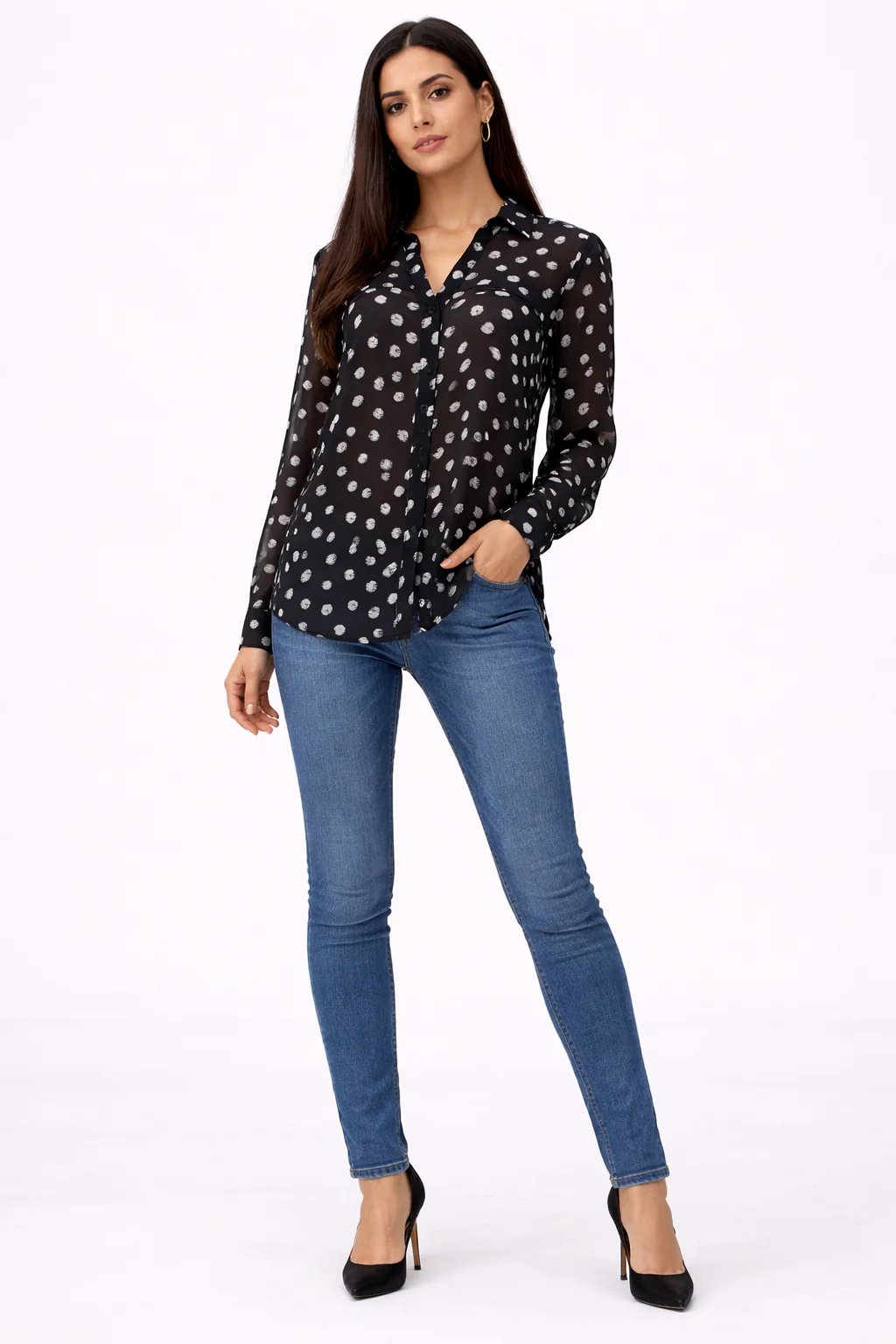 Polka Dot Chiffon Blouse - Black