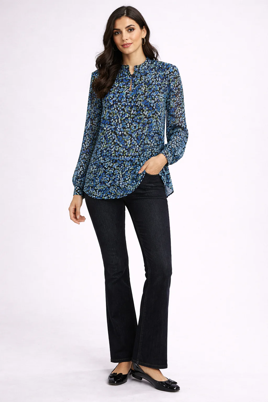 Floral Chiffon Blouse - Blue