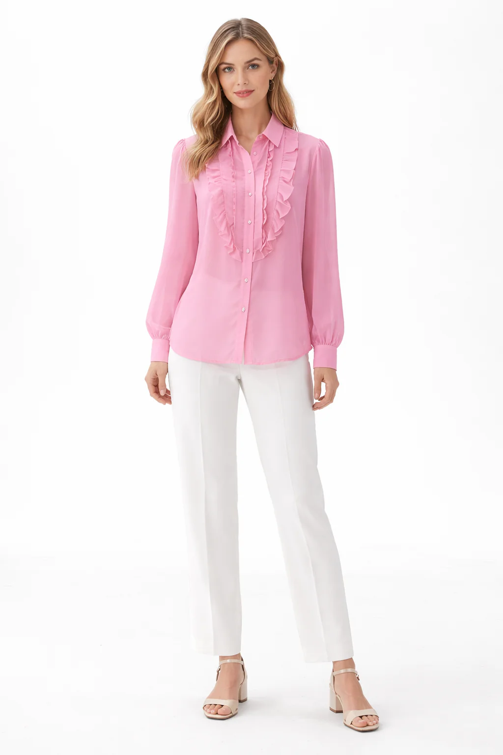 Chiffon Ruffle Blouse - Pink