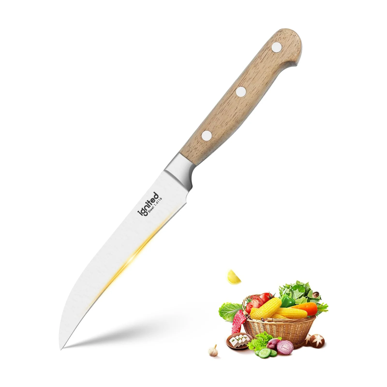 IGNITED CUTLERY Bird Beak Paring Knife - 4-inch Curved Peeling Knife