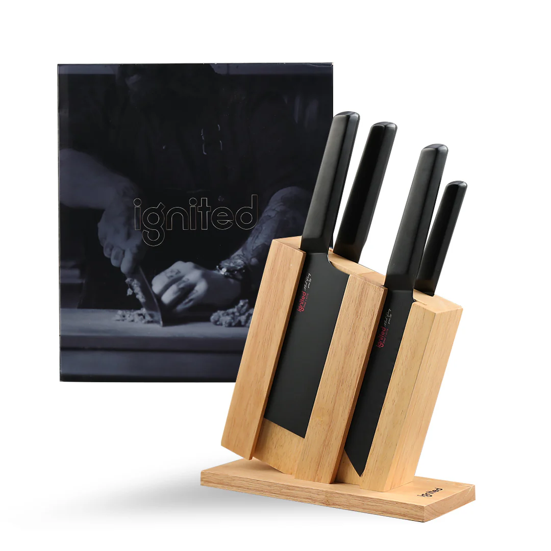 IGNITED CUTLERY 5-Piece Kitchen Knife Set with Block