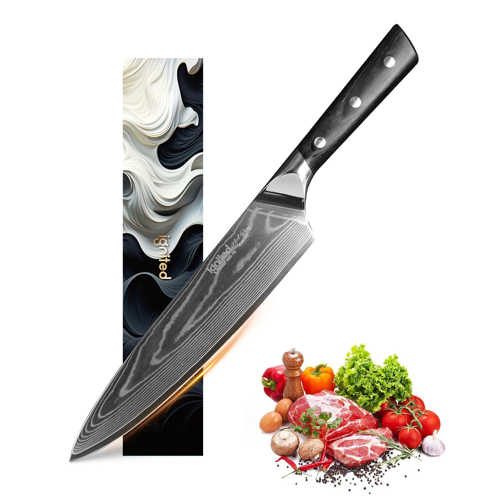 IGNITED CUTLERY 8" Premium Damascus Chef's Knife