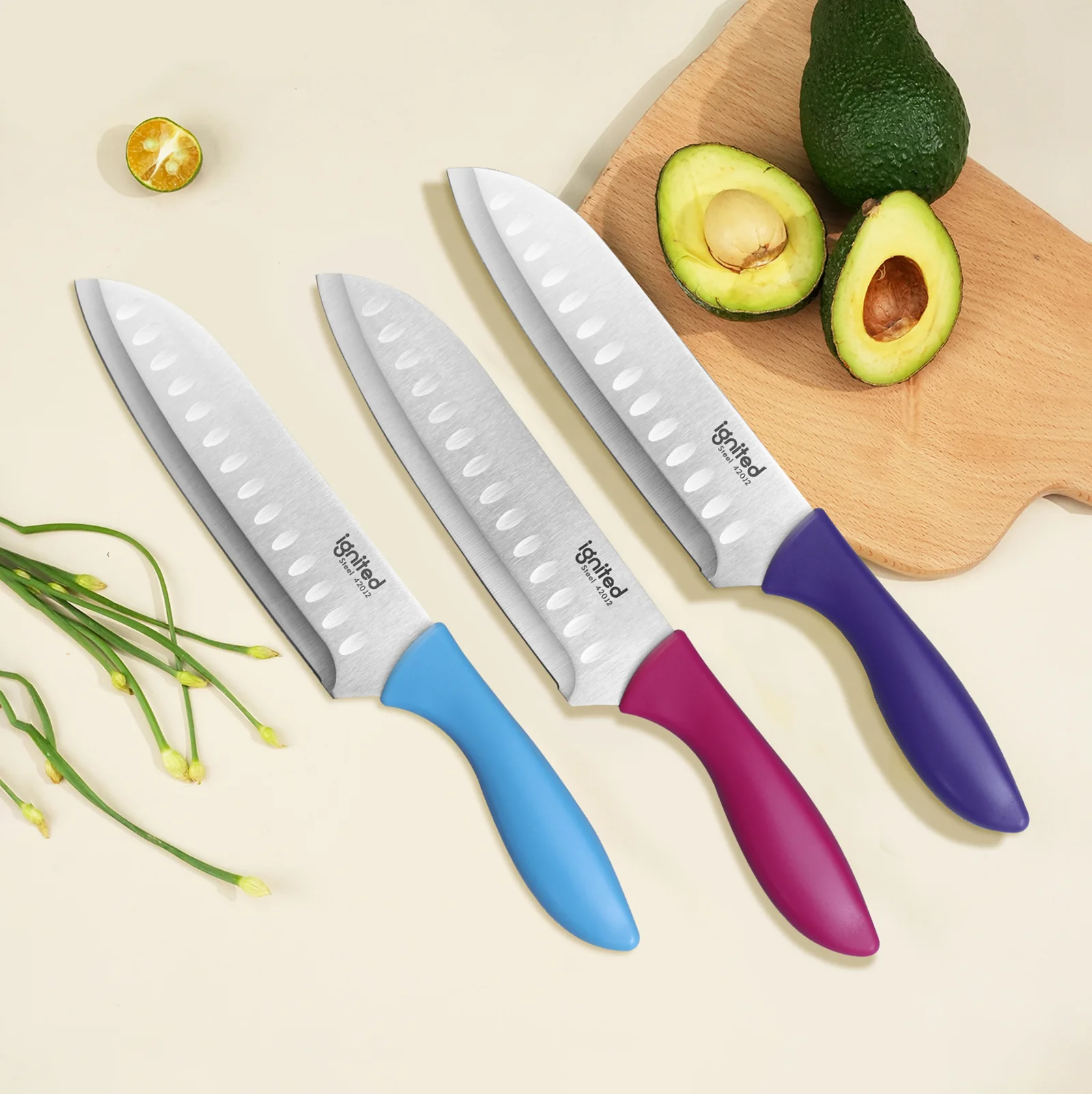 IGNITED CUTLERY Santoku Knife - Japanese 420J2 Stainless Steel, Non-Stick