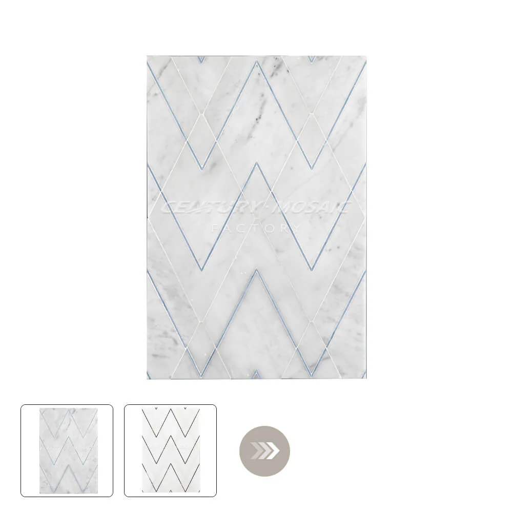 Telepathy Waterjet Marble White Chevron Polished Mosaic Tile