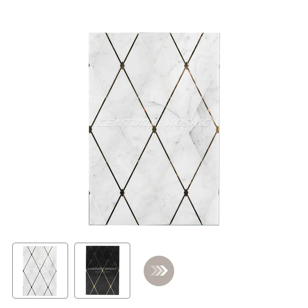 Golden Manhattan Waterjet Marble White Rhombus Polished Mosaic Tile