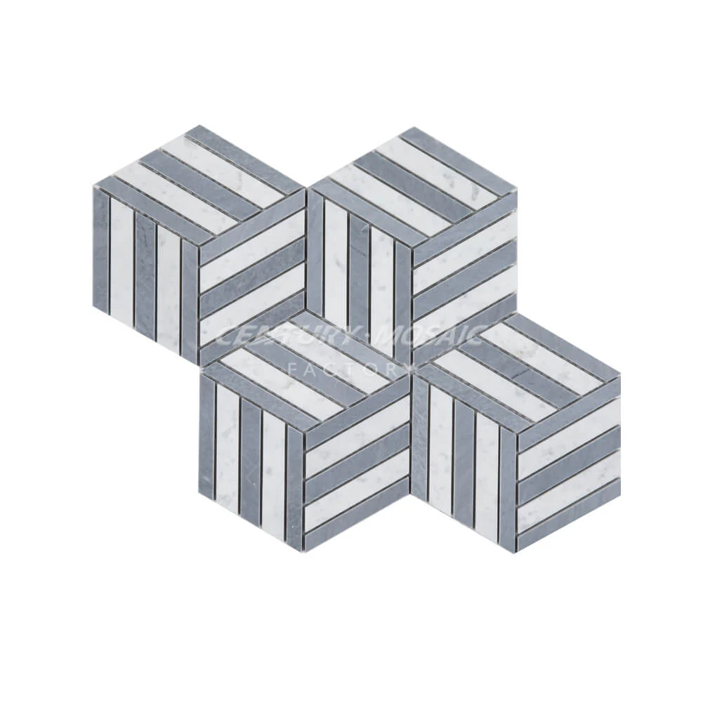 Waterjet Marble Mosaic Tile - White Polished