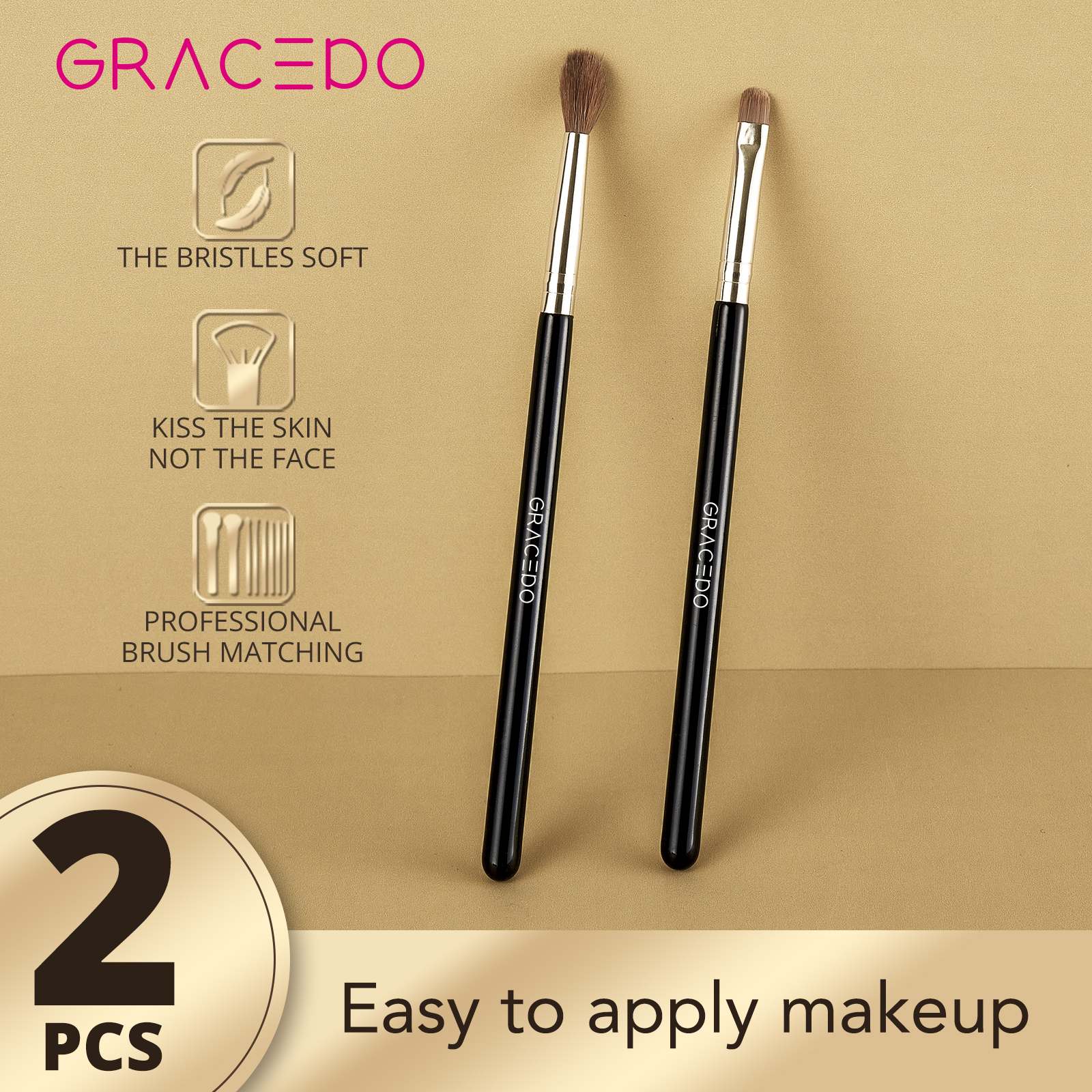 2Pcs Black Pony Hair Eyeshadow Makeup Brush Set