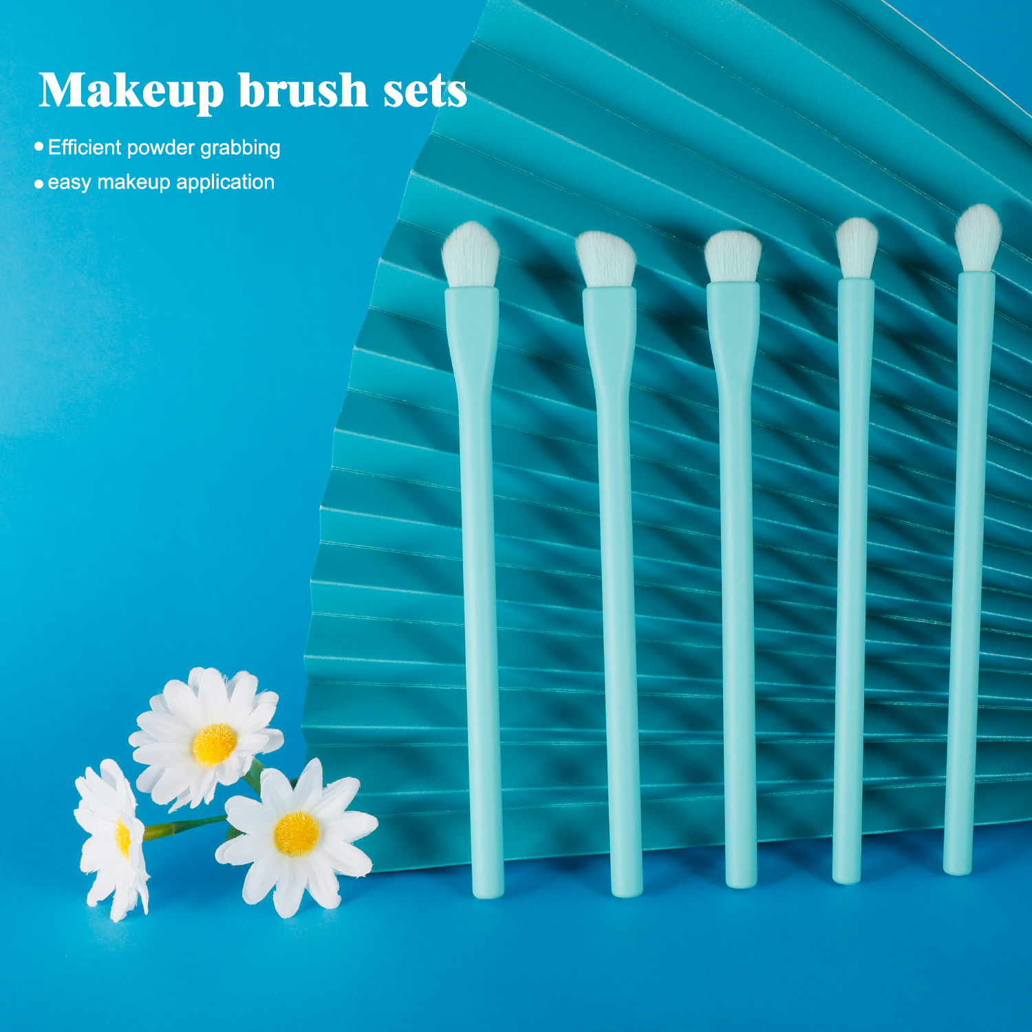 5-Piece Sky Blue Eyeshadow Makeup Brush Set with Case