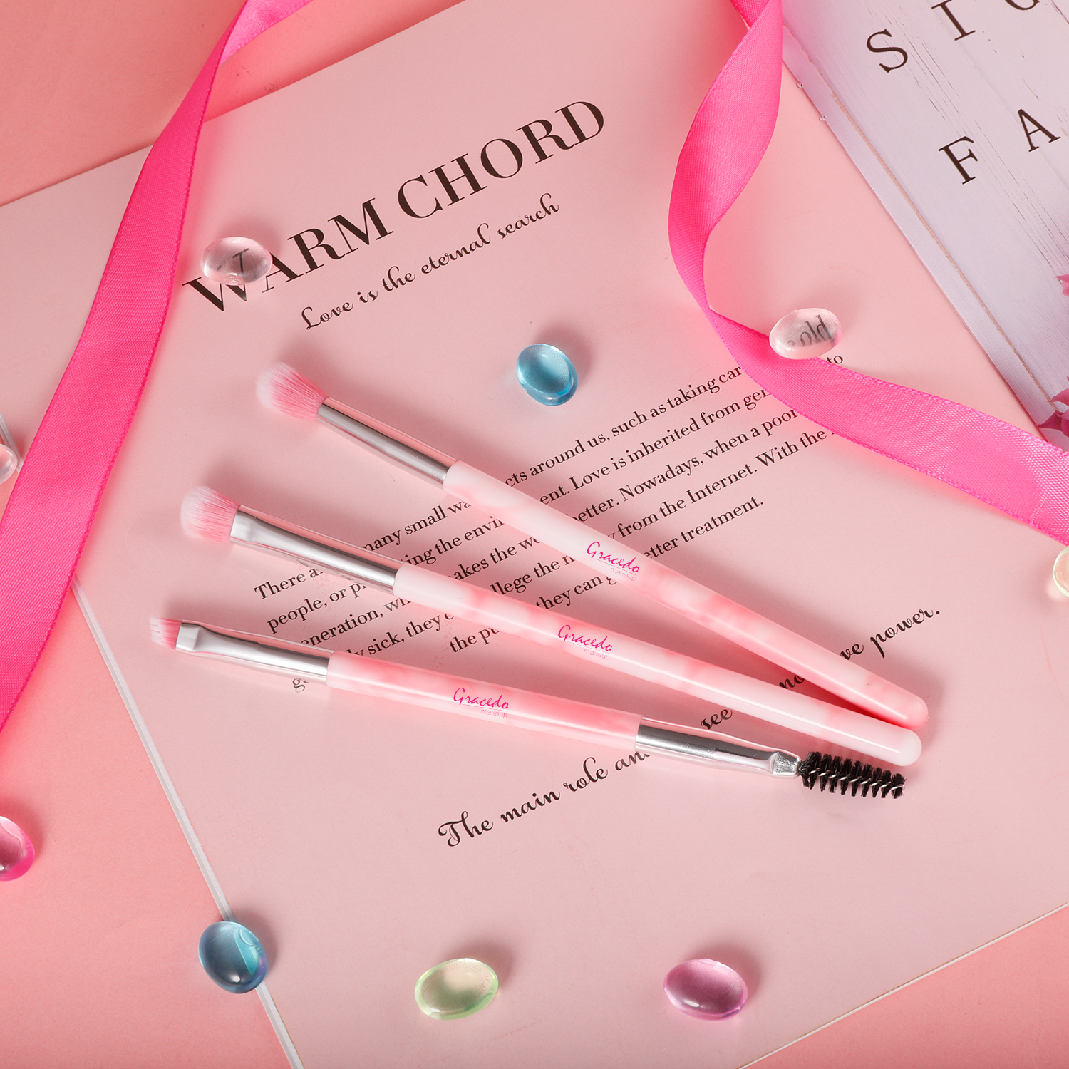 EBS01 3PCS Pink Marble Texture Eyeshadow Brush Set