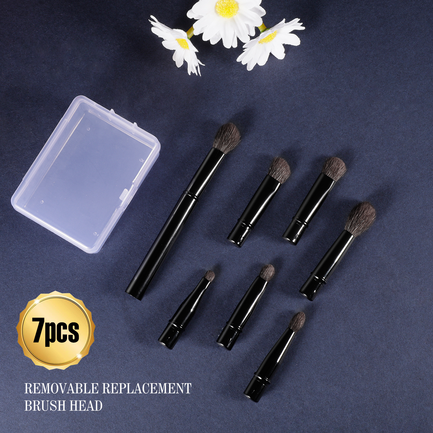 7Pcs Mini Portable Replaceable Eyeshadow Makeup Brush Set with Case