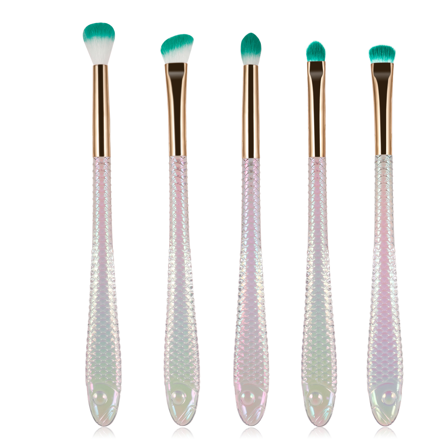 5-Piece White & Green Fish Handle Eyeshadow Makeup Brush Set