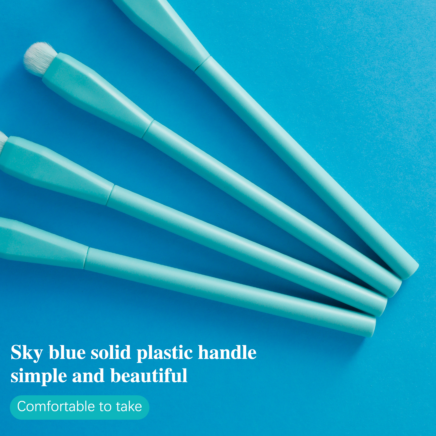 4-Piece Sky Blue Eyeshadow Makeup Brush Set with Plastic Handle