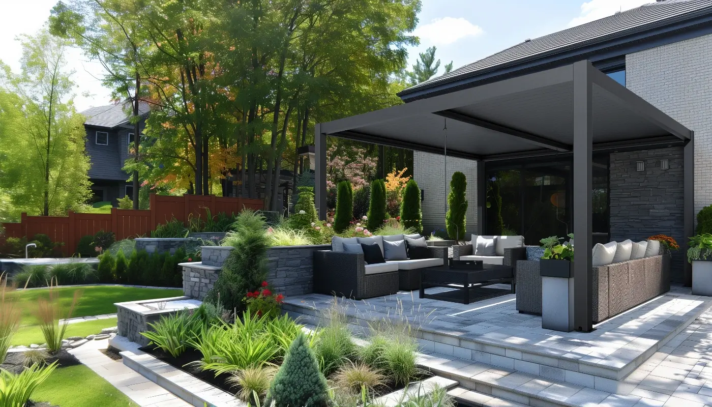 Adjustable Louvered Pergola with LED Lighting