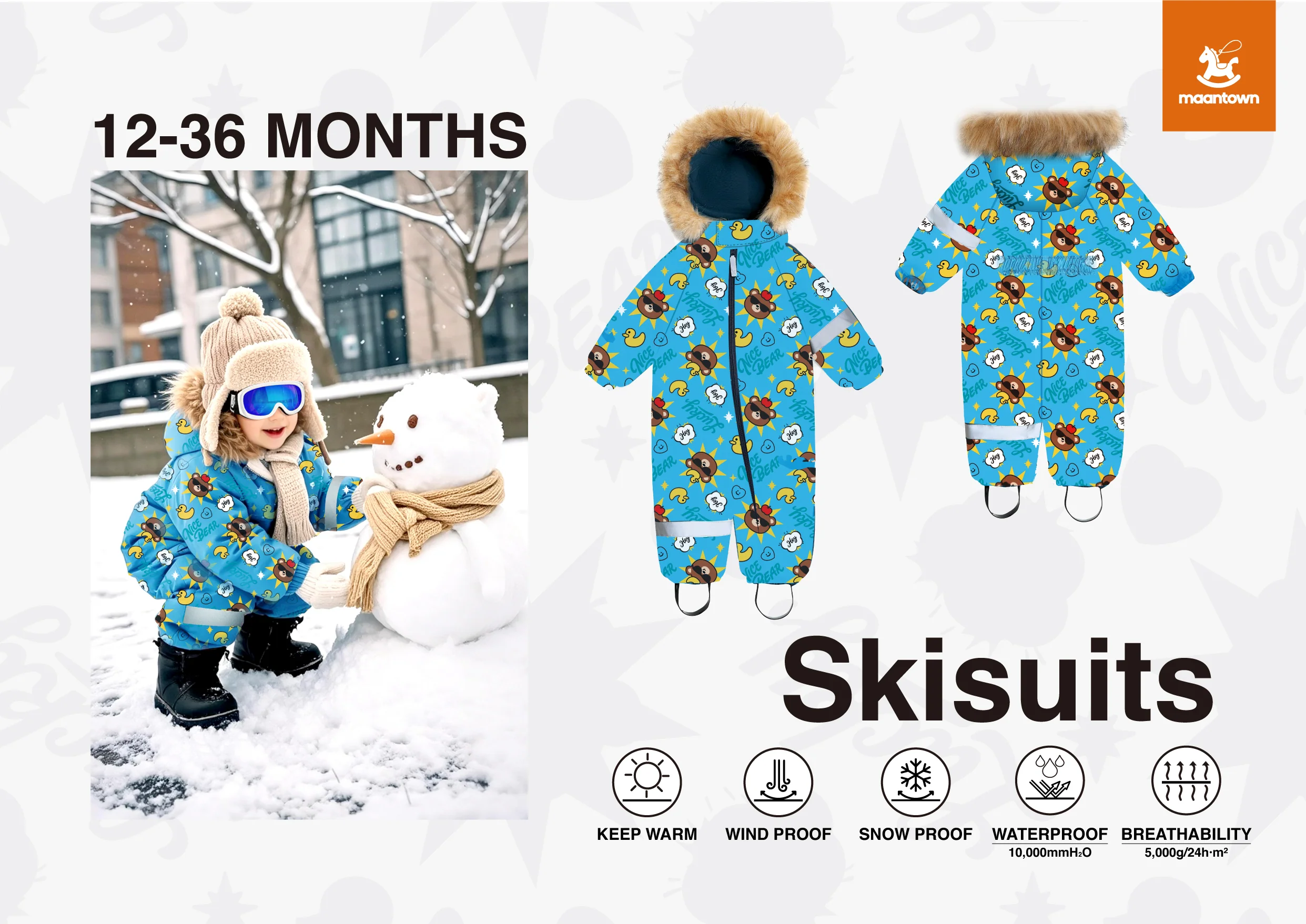 Maanntown Baby Snowsuit for Toddlers (12-36 Months)