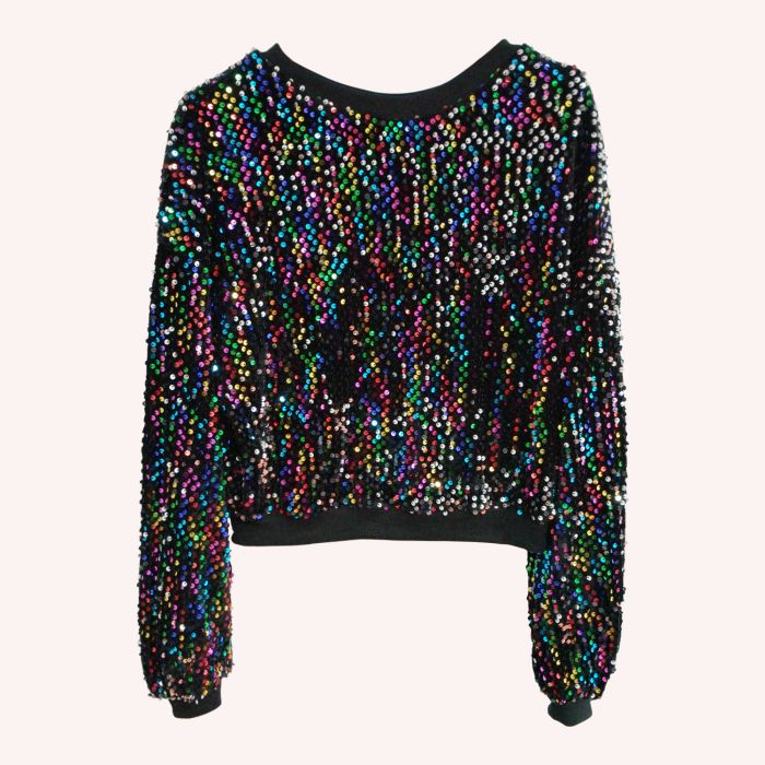 Ladies Sequined Round Neck Long Sleeve Top