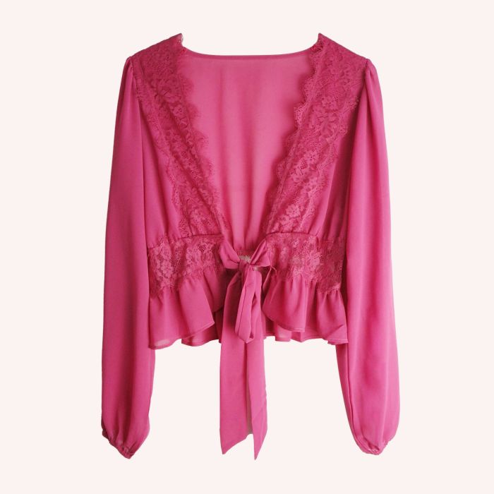 Ladies Lace Trim V Neck Top