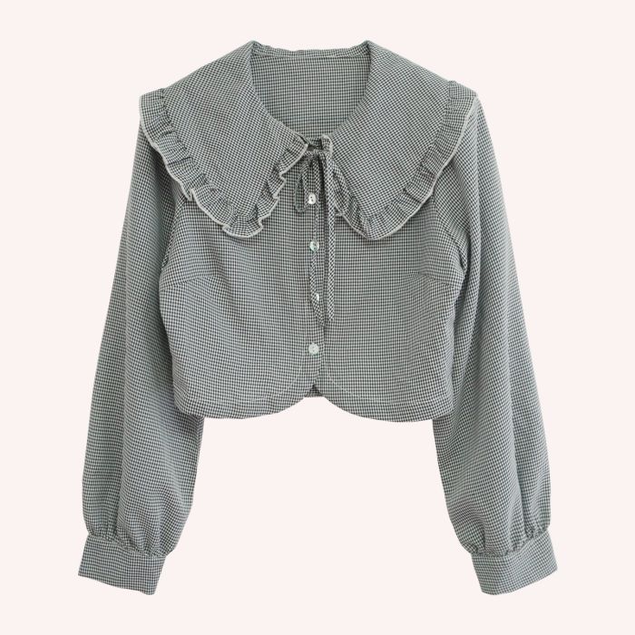 Women's Checkered Doll Collar Cropped Top